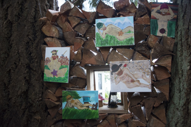 The women&#039;s painted renderings of their menfolk in the buff, hung on display in the taproom | photo: Illes Pilot Point Rendezvous 2019 | Toebock American Folklore